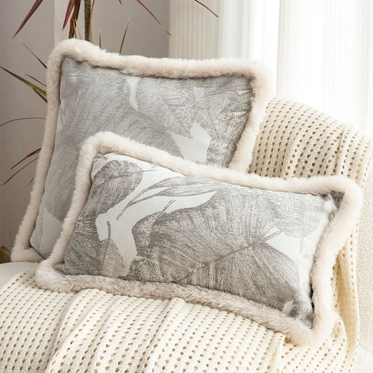 NNEAGS 35cm Wabi-sabi Rectangular Raised Embroidery Leaf & Lumbar Throw Pillow