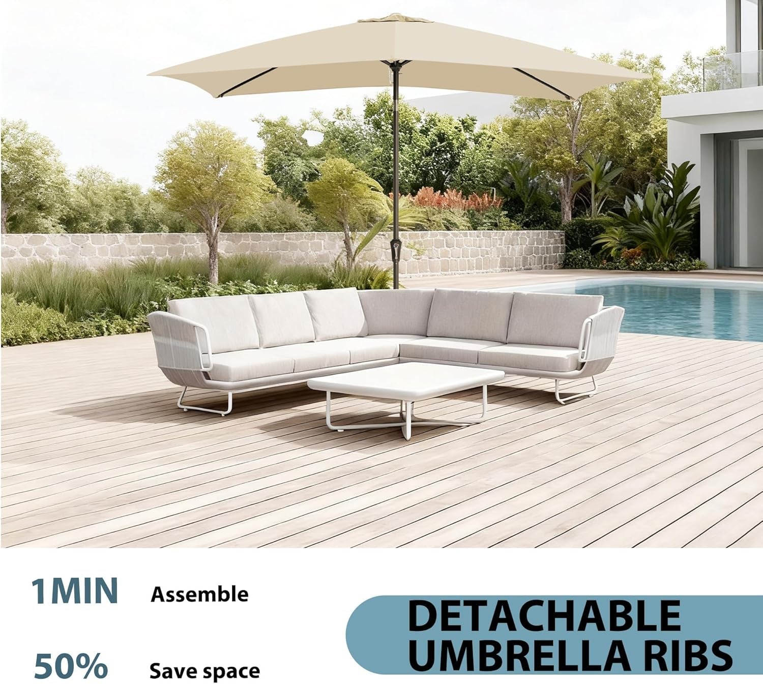 6.5x10Ft Rectangular Patio Umbrella Tilt Mechanism