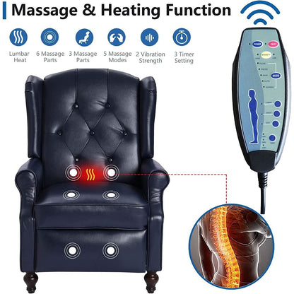 Wingback Recliner Chair With Massage Function PU Leather