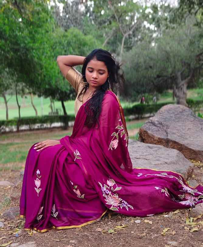 Gulbahar Handpainted Chiffon Saree