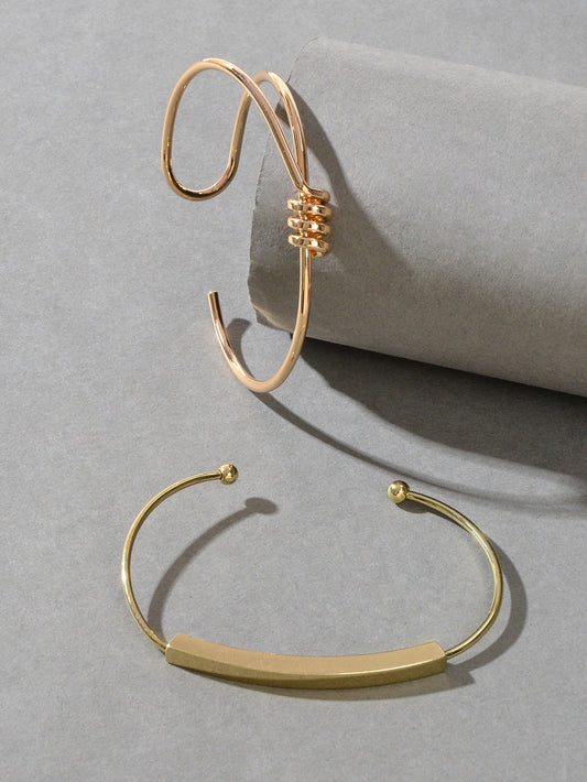 Set of 2 Cuff Bangle Gold Bracelets Elegant Accessories Ensemble Jewellery Gift