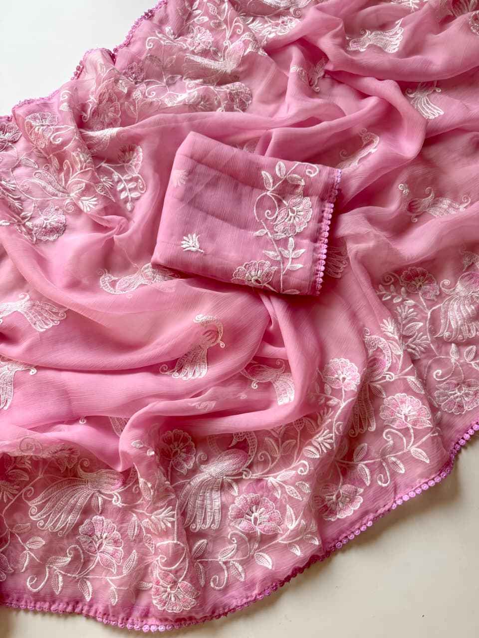 Blush Noor Floral Embroidered Saree