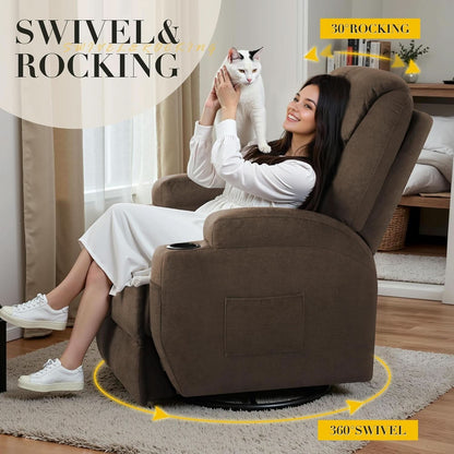 Brown Fabric Recliner Chair With 360 Swivel Massage
