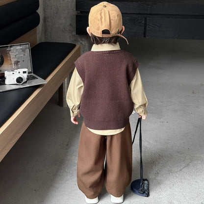 Boys Spring Autumn Fashion Three-Piece Suit Set with Vest, Tie and Shirt