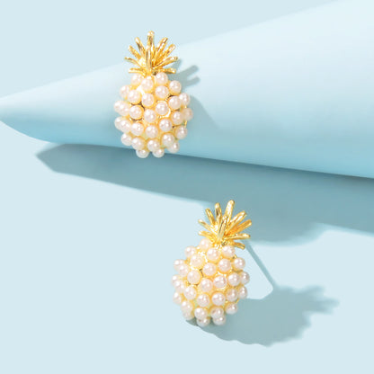 Fruit Jewelry Inspiring Imitation Pearl Decoration Gold Stud Pineapple Earrings