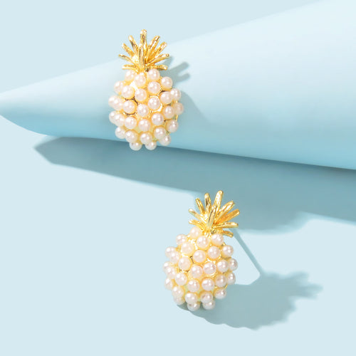 Fruit Jewelry Inspiring Imitation Pearl Decoration Gold Stud Pineapple Earrings