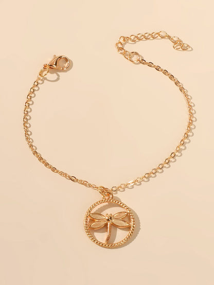 Ladies Jewellery Gold Silver Chain Circle Dragonfly Charm Friendship Bracelet