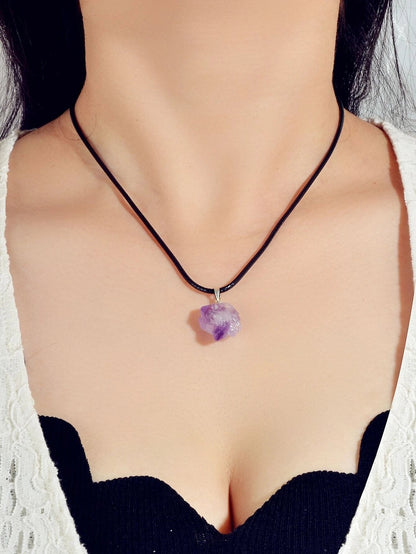 Purple Stone Jewellery 100% Natural Amethyst Quartz Crystal Charm Necklace Gift