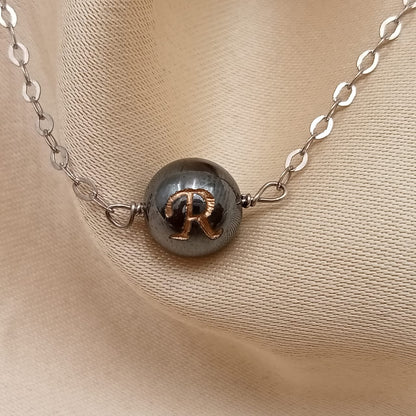 Personalized Name Letter Gun Metal Ball With Chain
