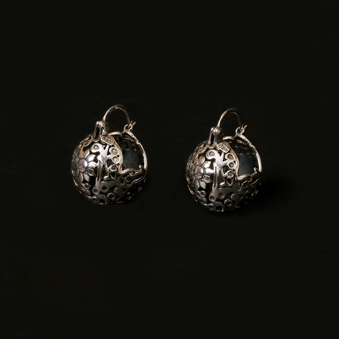 Nature-Inspired Cutwork Silver Hoop Earrings