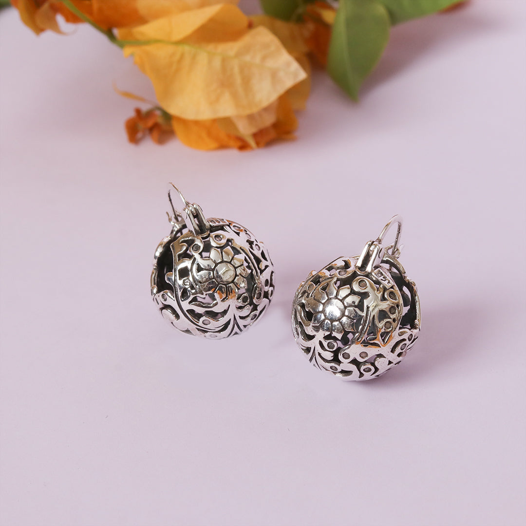 Nature-Inspired Cutwork Silver Hoop Earrings