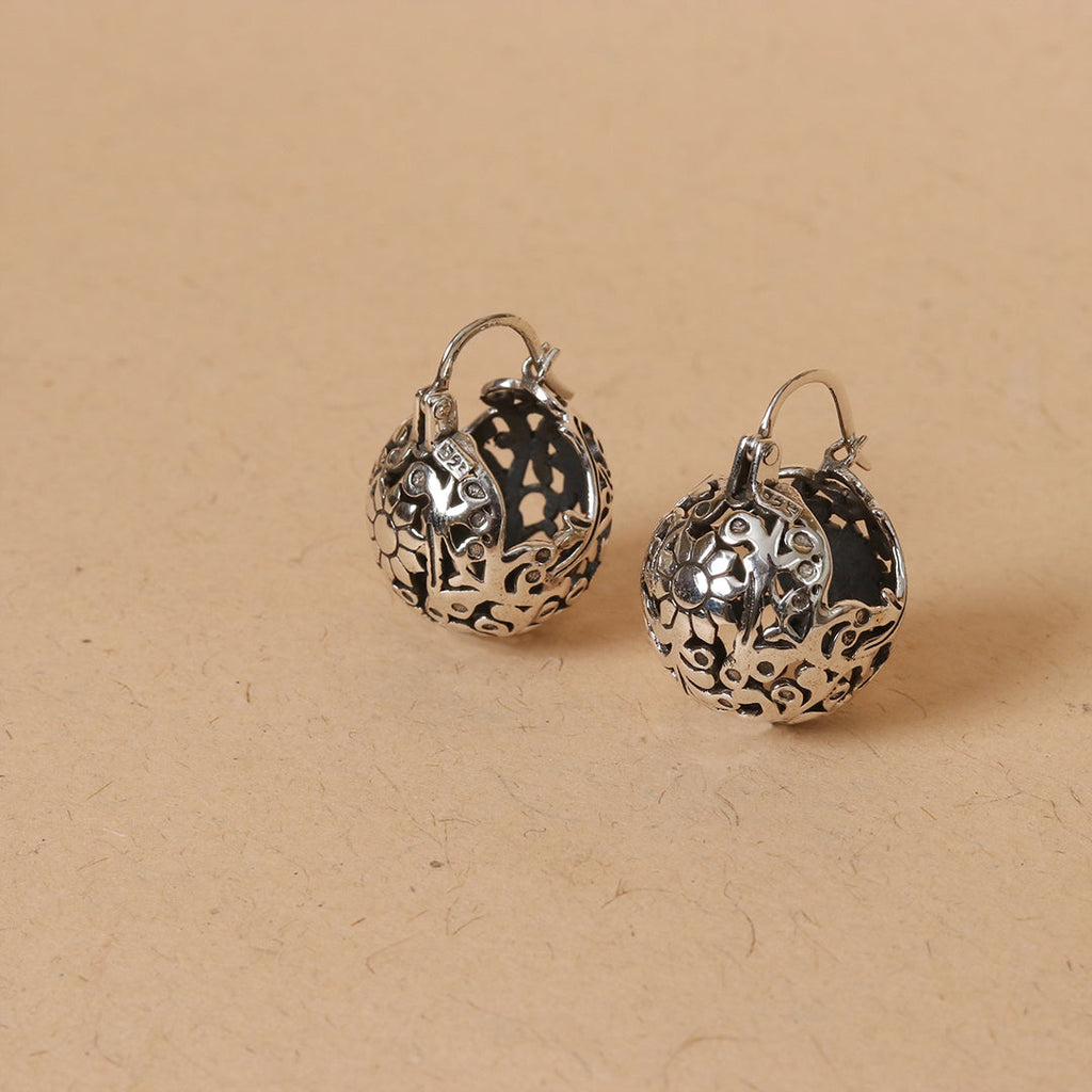 Nature-Inspired Cutwork Silver Hoop Earrings