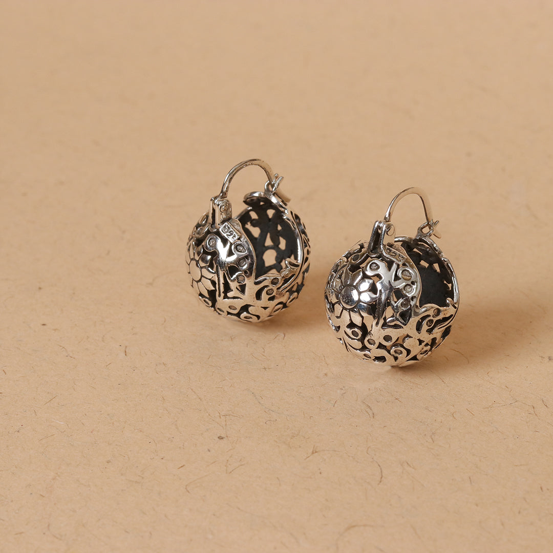 Nature-Inspired Cutwork Silver Hoop Earrings