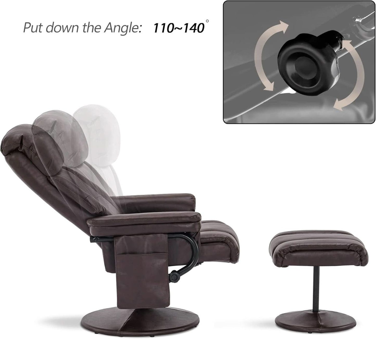 Swivel Recliner With Ottoman Massage Dark Brown Chair