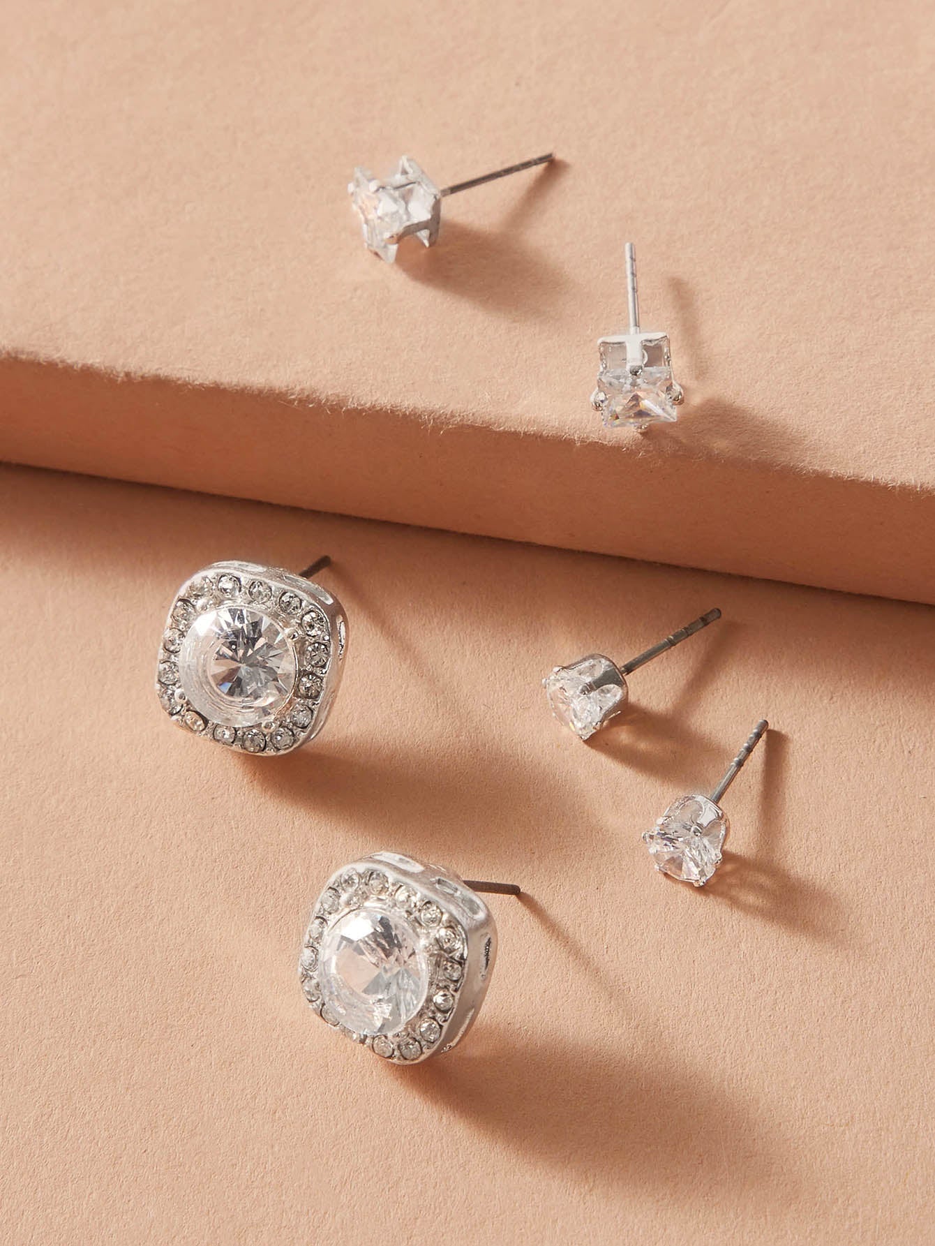 3 pairs Luxury Cubic Zirconia Round Square Stud Earrings Wedding Engagement Gift