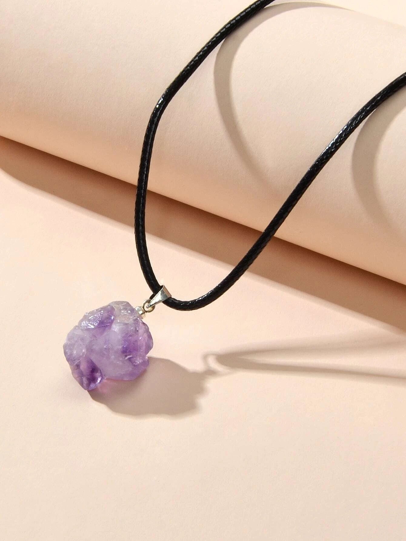 Purple Stone Jewellery 100% Natural Amethyst Quartz Crystal Charm Necklace Gift