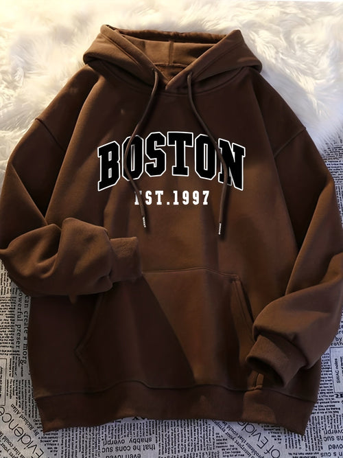 Boston Letter Print Hoodie