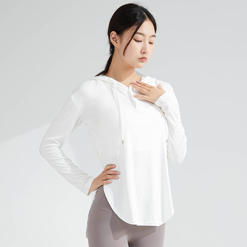 Fast Drying Yoga Fitness Hoodie T-Shirt Top Thin Yoga Top Long Sleeve Yoga Fitness Clothes