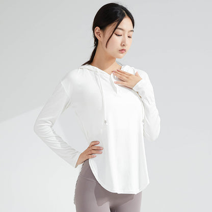 Fast Drying Yoga Fitness Hoodie T-Shirt Top Thin Yoga Top Long Sleeve Yoga Fitness Clothes