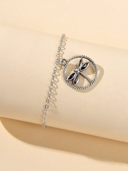 Ladies Jewellery Gold Silver Chain Circle Dragonfly Charm Friendship Bracelet