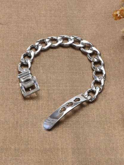 Punk Goth Hip Hop Style Silver Stainless Steel Thick Belt Shape Bracelet Gift