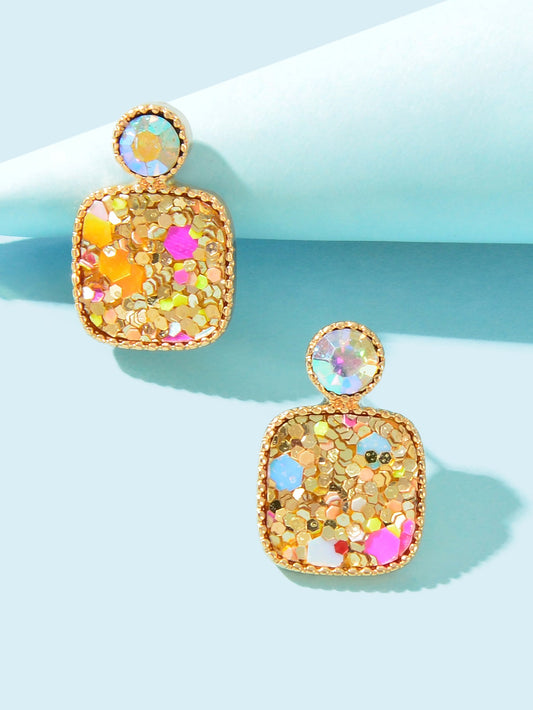 Shining Colourful Sequin Geometric Square Stud Earrings Wedding Dinner Jewellery