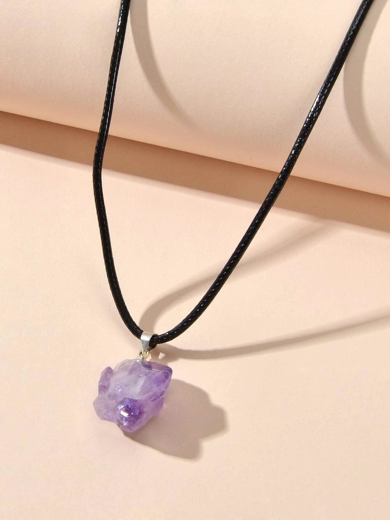 Purple Stone Jewellery 100% Natural Amethyst Quartz Crystal Charm Necklace Gift