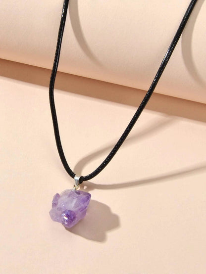 Purple Stone Jewellery 100% Natural Amethyst Quartz Crystal Charm Necklace Gift