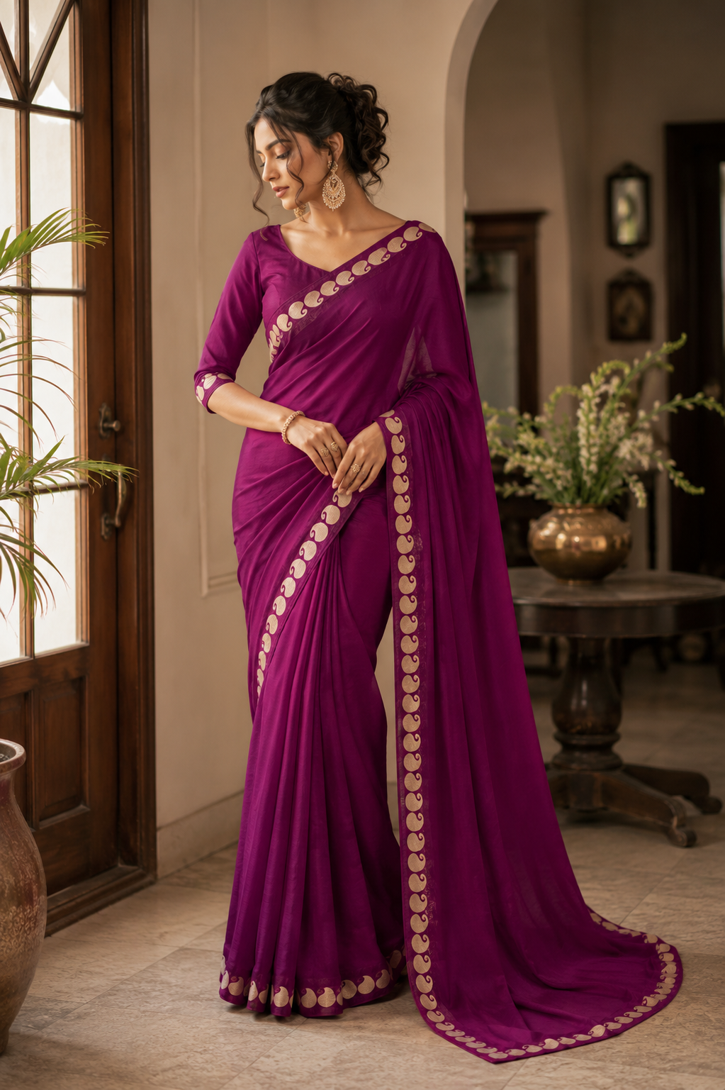 Meherika Magenta Viscose Georgette Saree
