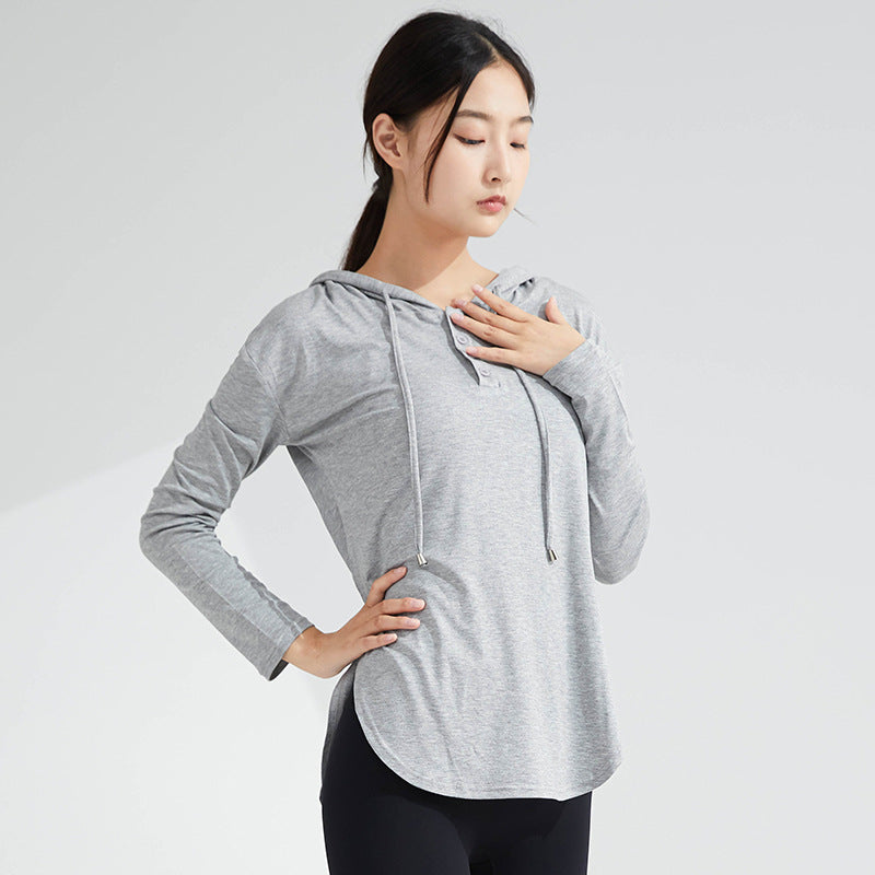Fast Drying Yoga Fitness Hoodie T-Shirt Top Thin Yoga Top Long Sleeve Yoga Fitness Clothes