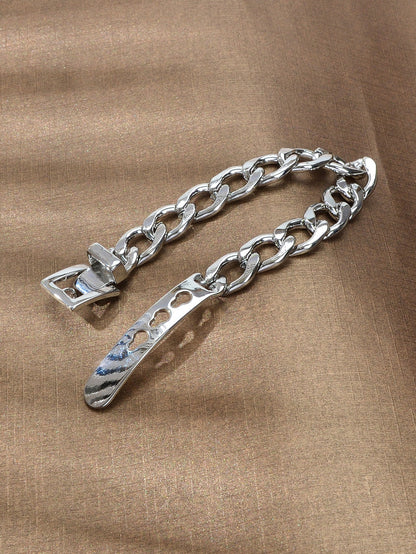 Punk Goth Hip Hop Style Silver Stainless Steel Thick Belt Shape Bracelet Gift