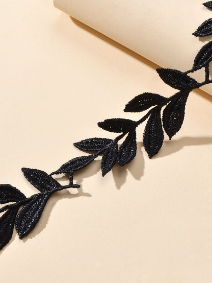 Boho Chic Style Black Ribbon Leaf Design Tied Adjustable Choker Necklace Collar