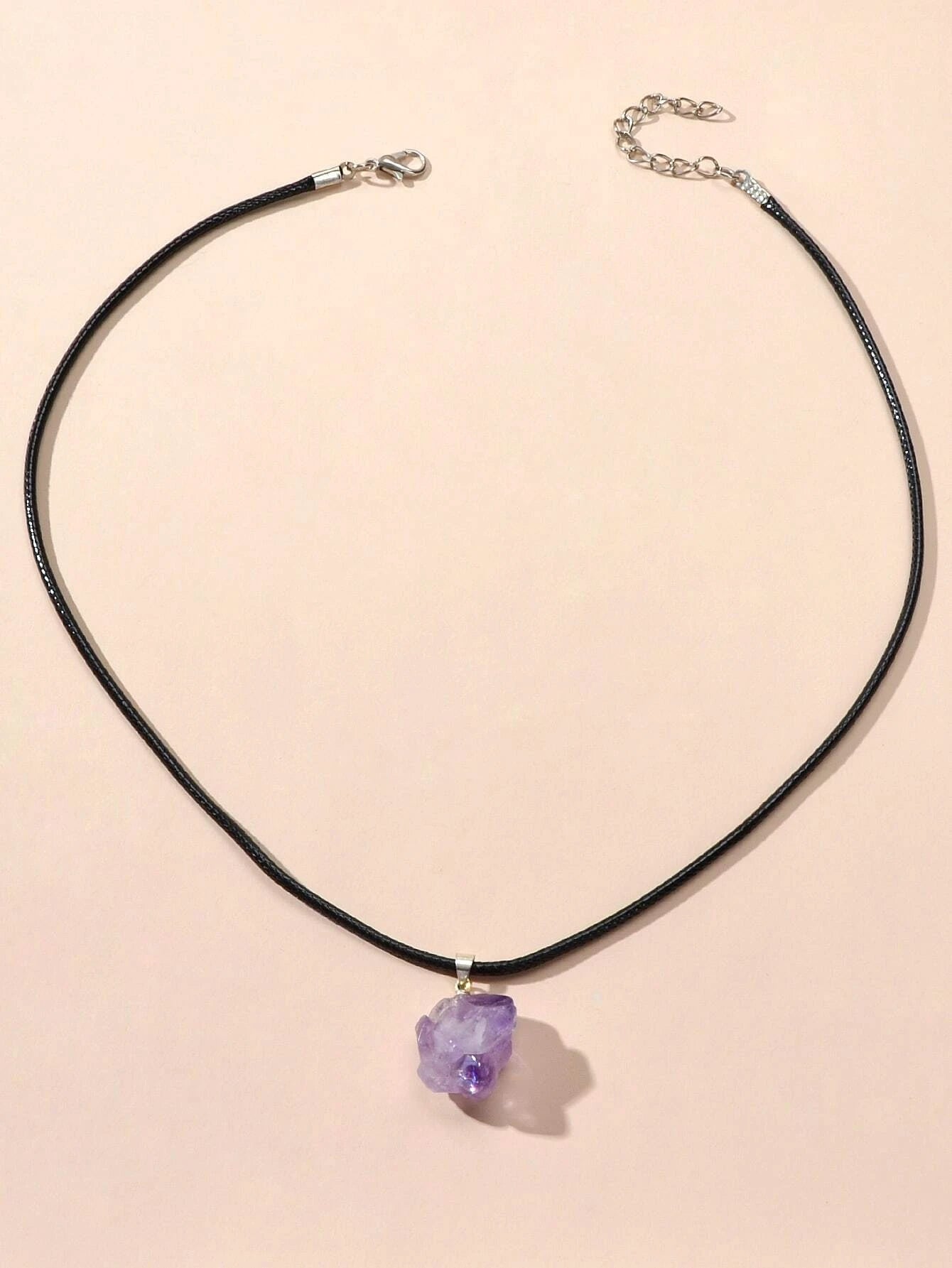 Purple Stone Jewellery 100% Natural Amethyst Quartz Crystal Charm Necklace Gift