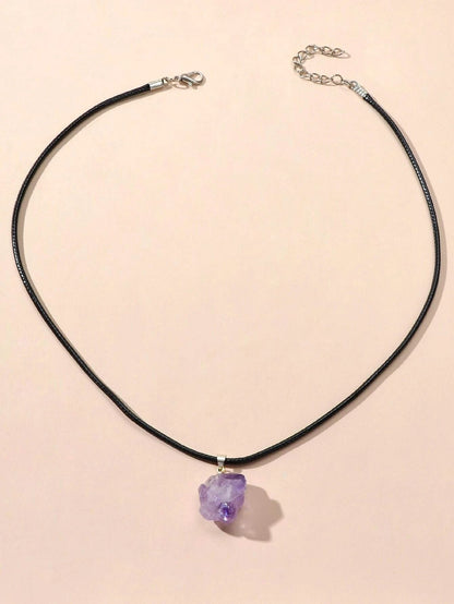 Purple Stone Jewellery 100% Natural Amethyst Quartz Crystal Charm Necklace Gift