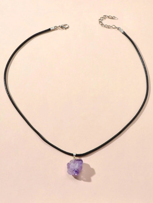 Purple Stone Jewellery 100% Natural Amethyst Quartz Crystal Charm Necklace Gift