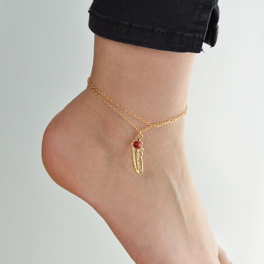 1 pc Gold Multi Layer Chain Feather Anklet Beach Barefoot Sandals Foot Jewellery
