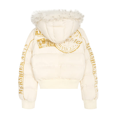 Padded Jacket with Fur Collar and Hood, Short Loose Unisex Winter Coat