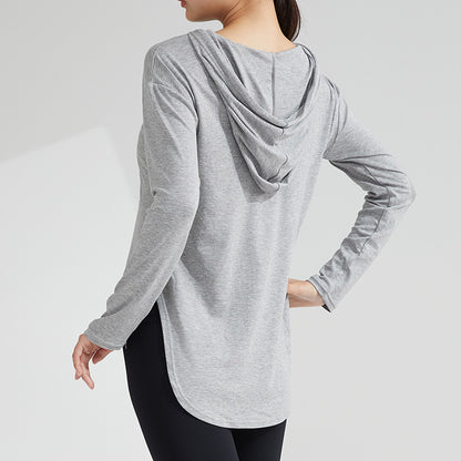 Fast Drying Yoga Fitness Hoodie T-Shirt Top Thin Yoga Top Long Sleeve Yoga Fitness Clothes