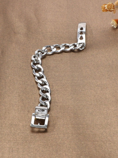 Punk Goth Hip Hop Style Silver Stainless Steel Thick Belt Shape Bracelet Gift