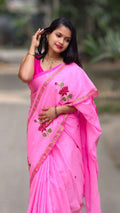 Blush Bloom Mul Cotton Embroidered Saree
