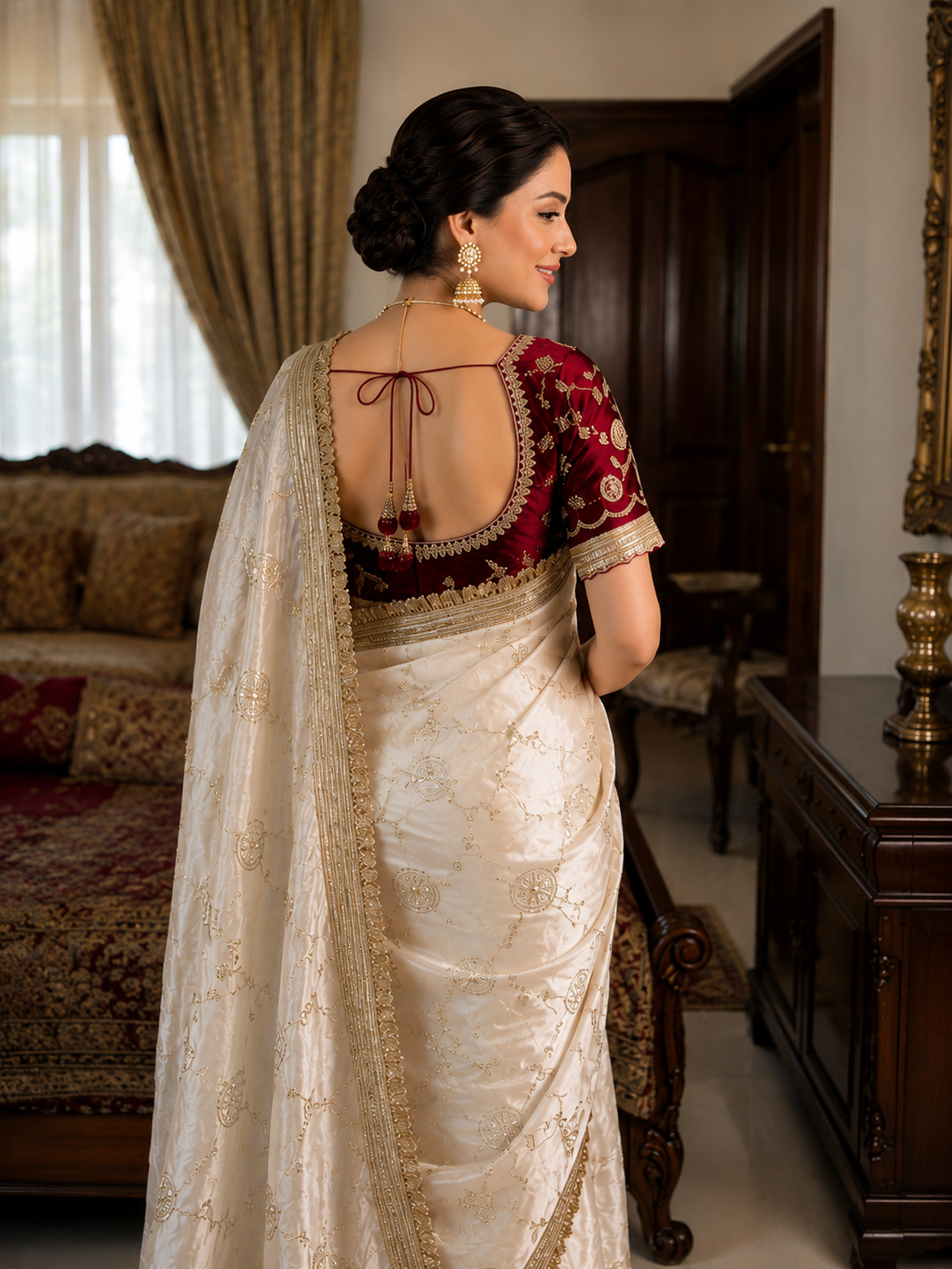 Madhubala Ivory Saree with Stitched Blouse