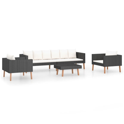 NNEVL 4 Piece Garden Lounge Set with Cushions Poly Rattan Black