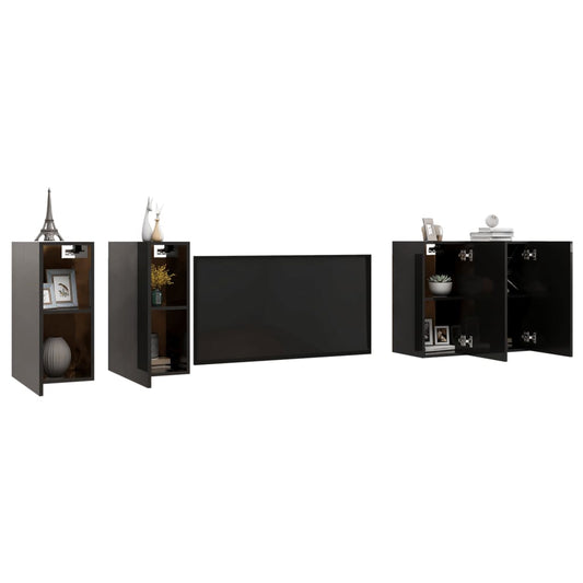 NNEVL TV Cabinets 4 pcs High Gloss Black 30.5x30x60 cm Chipboard