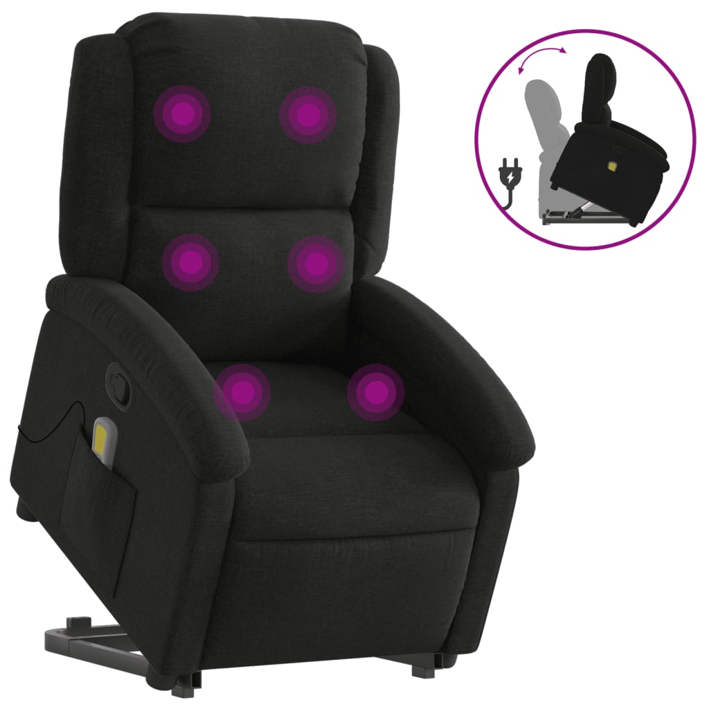 NNEVL Stand up Massage Recliner Chair Black Fabric