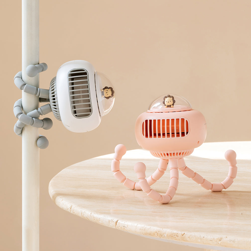 New F37 Stroller Fan Student Dormitory Mute USB Desktop Octopus Children Hand-Held Small Charging Fan