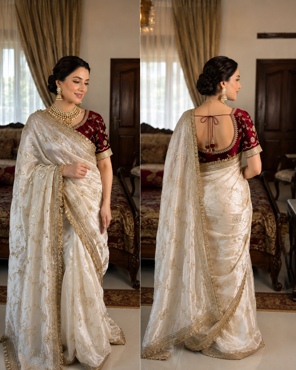 Madhubala Ivory Saree with Stitched Blouse