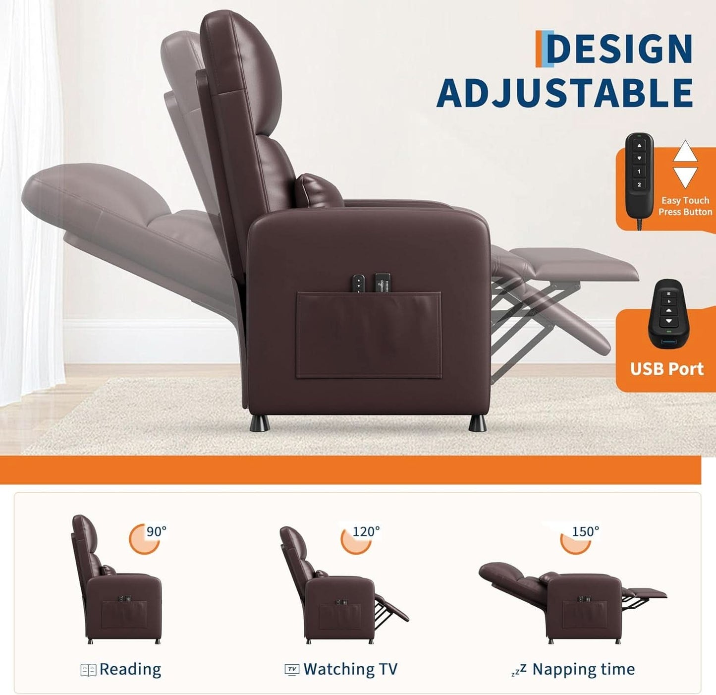 Power Recliner Chair With Heating Massage Tall Back