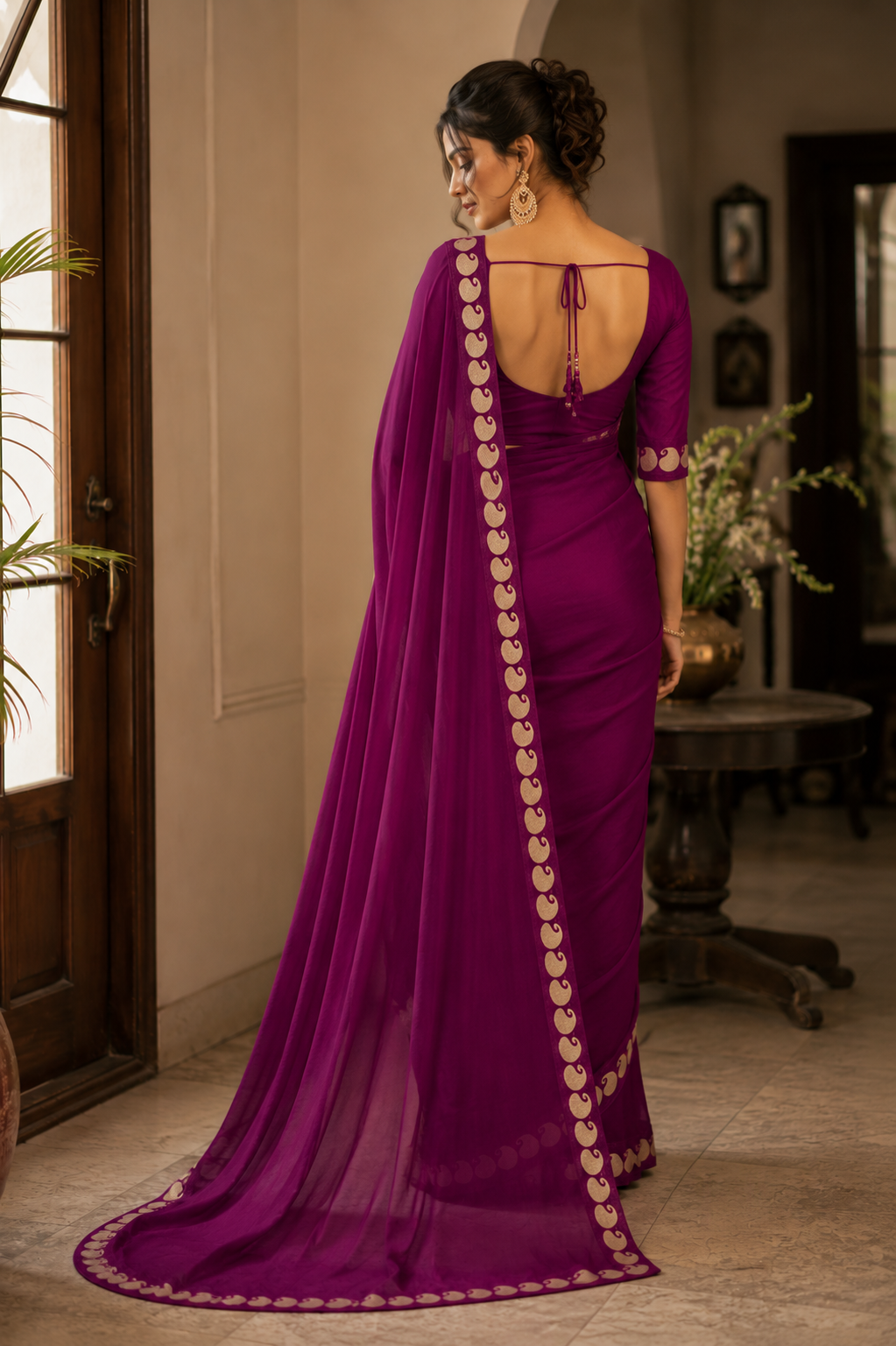 Meherika Magenta Viscose Georgette Saree