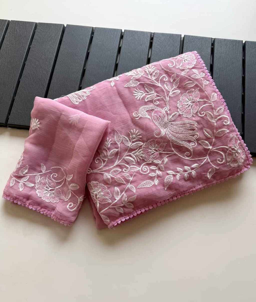 Blush Noor Floral Embroidered Saree