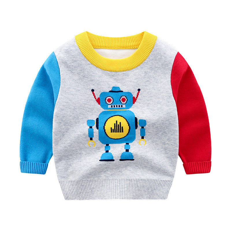Children's Sweater Robot Boy Round Neck Pullover Sweater Foreign Trade Children's Clothing